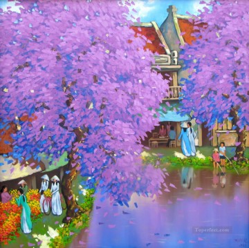 秋の紫の花 DNS ベトナム アジア Oil Paintings